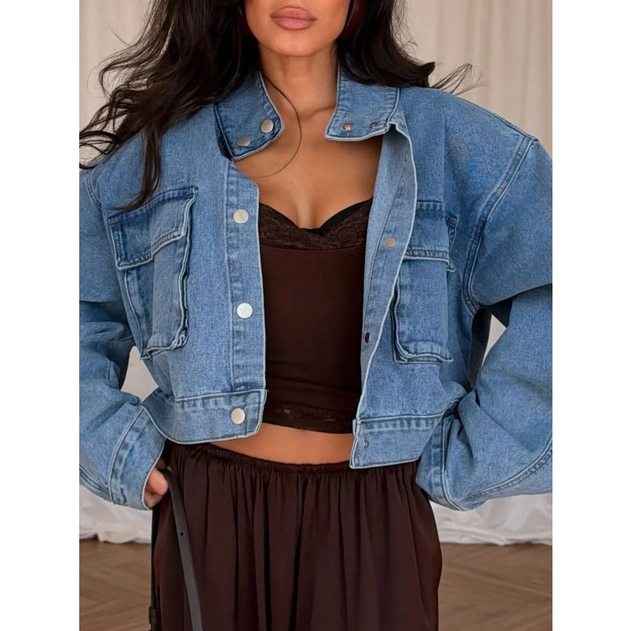 Oversized Utility Cropped Denim Jacket Apparel and Accessories