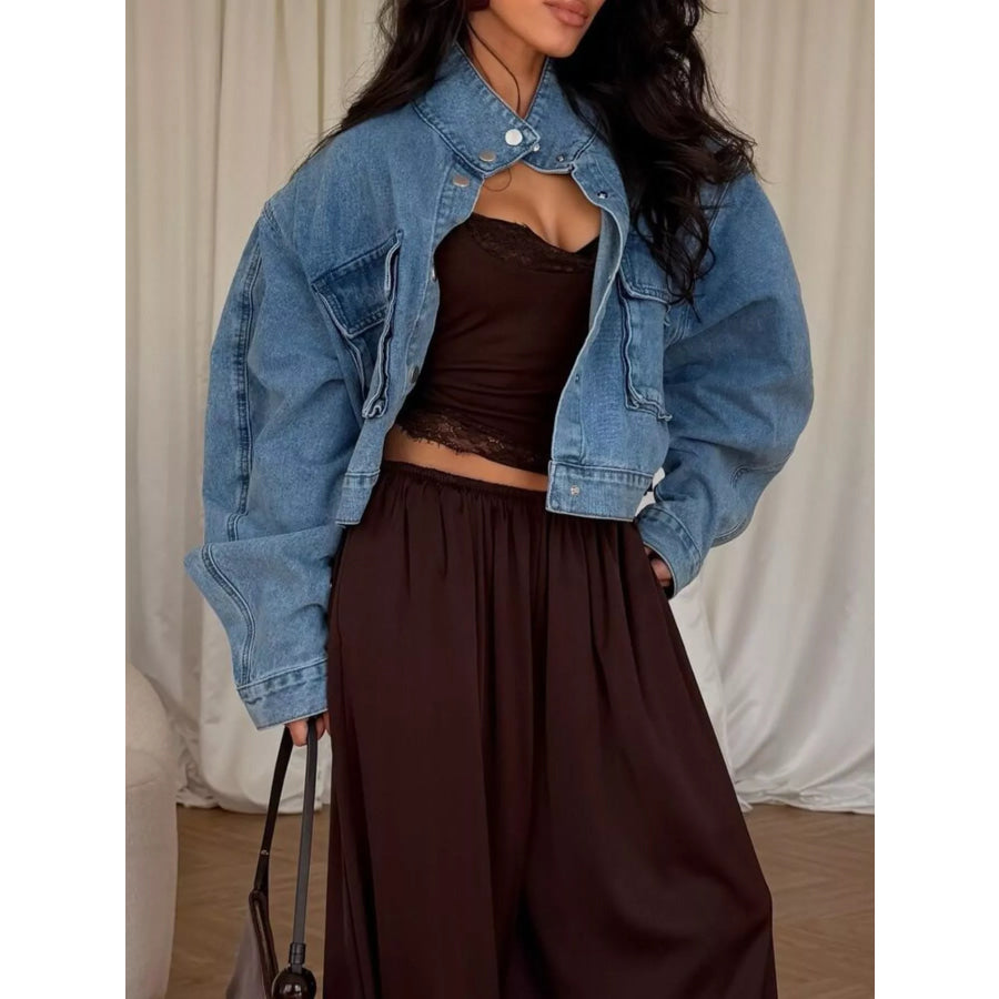 Oversized Utility Cropped Denim Jacket Apparel and Accessories