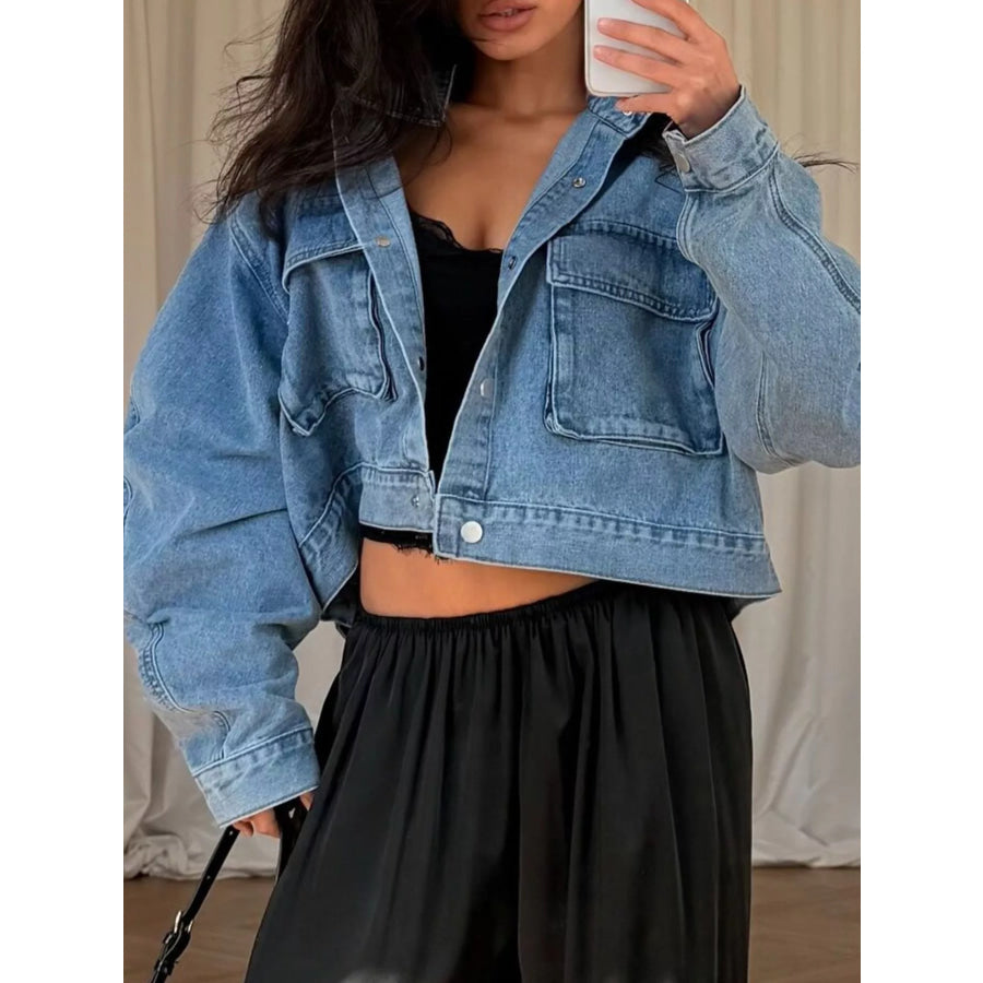 Oversized Utility Cropped Denim Jacket Apparel and Accessories