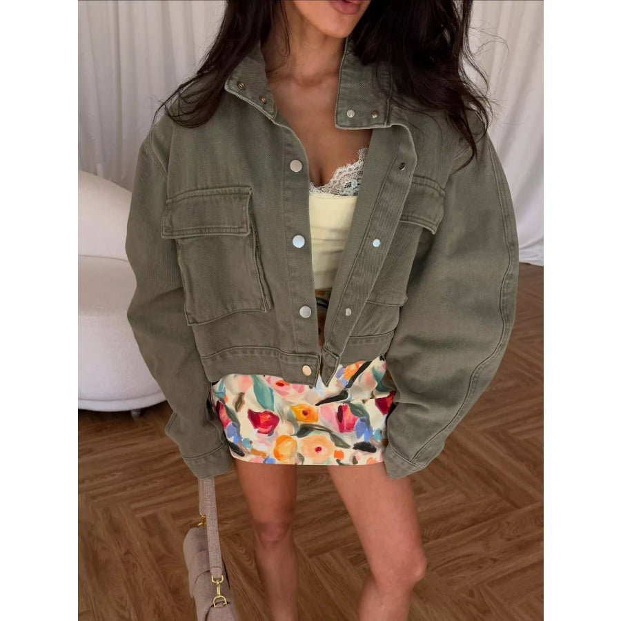 Oversized Utility Cropped Denim Jacket Apparel and Accessories