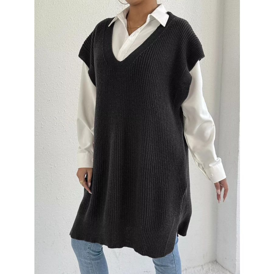 Oversized V-Neck Sweater Vest Black / One size fits all Apparel and Accessories