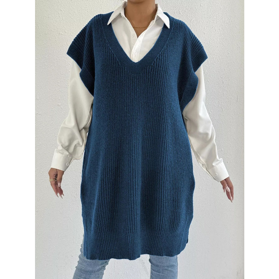 Oversized V-Neck Sweater Vest Navy Blue / One size fits all Apparel and Accessories