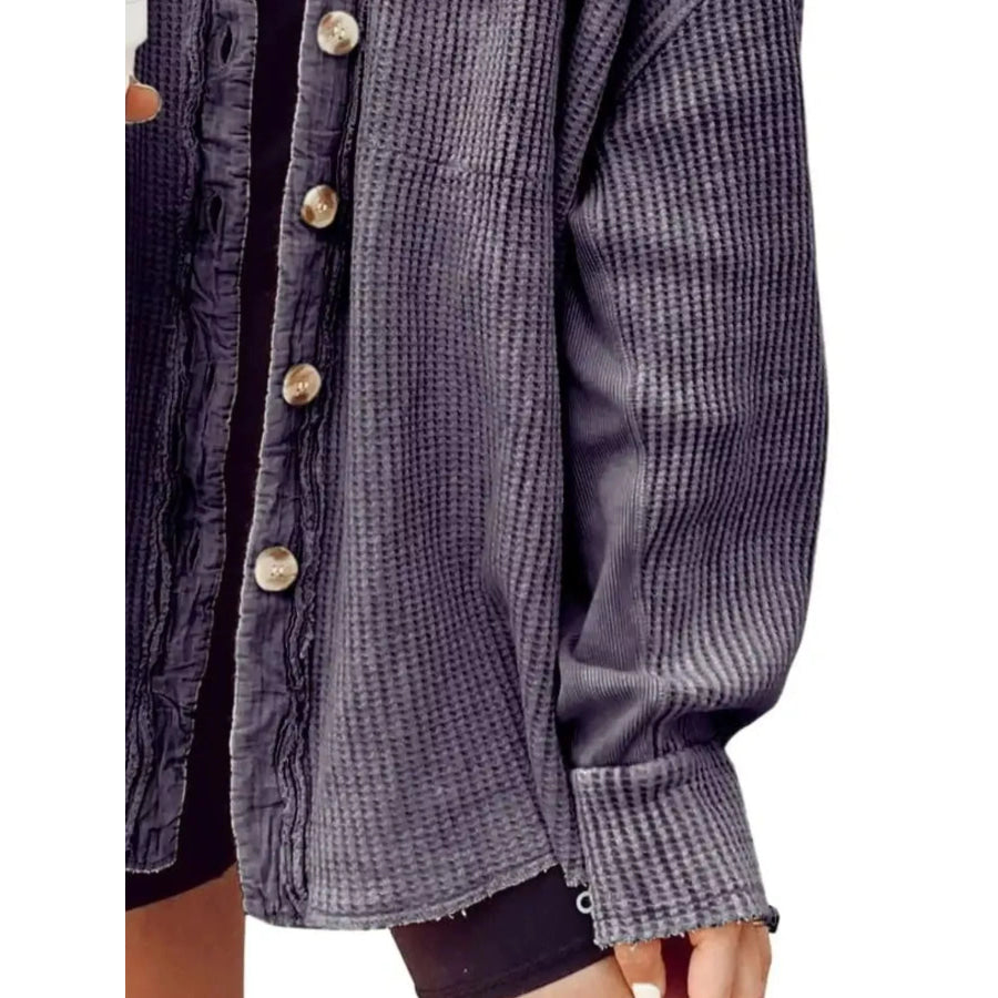 Oversized Waffle Knit Button-Up Jacket Apparel and Accessories
