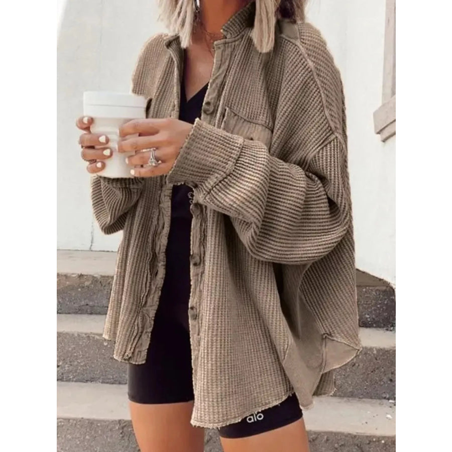 Oversized Waffle Knit Button-Up Jacket Apparel and Accessories