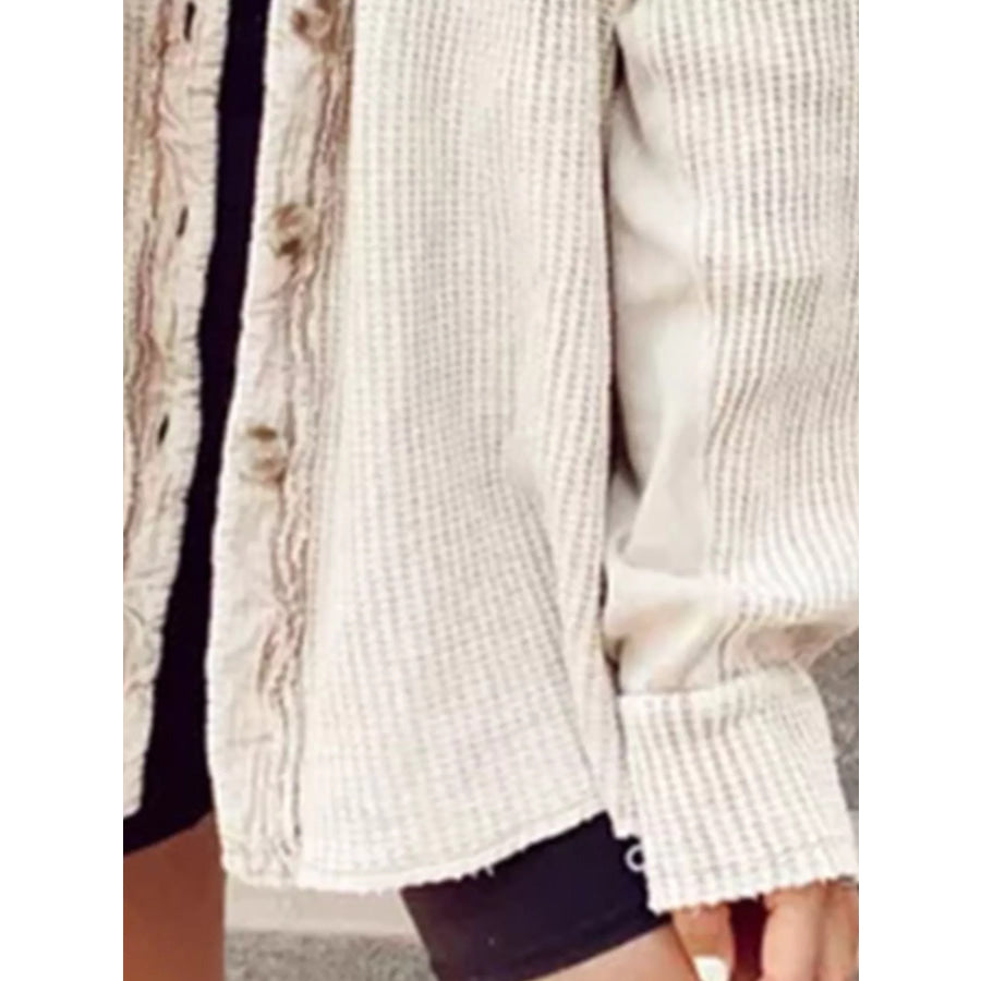 Oversized Waffle Knit Button-Up Jacket Apricot / S Apparel and Accessories