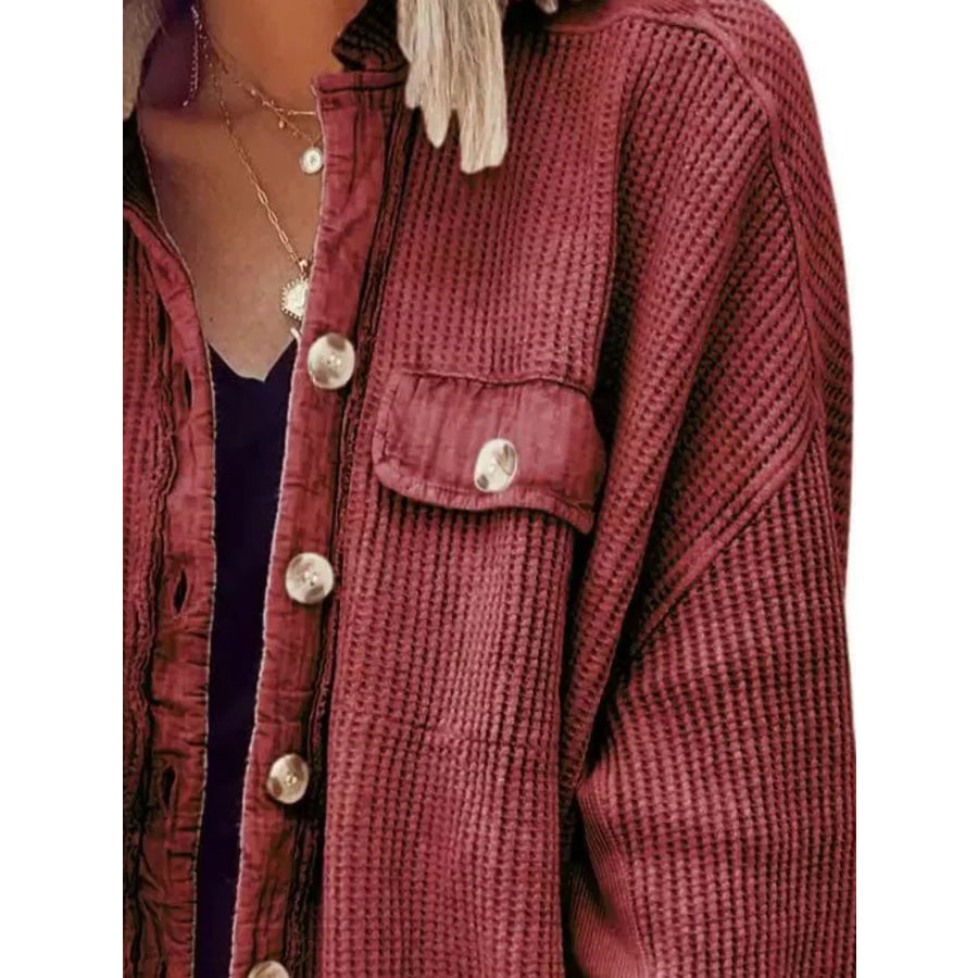 Oversized Waffle Knit Button-Up Jacket Apparel and Accessories
