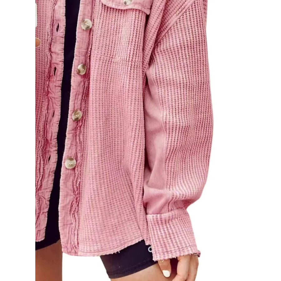 Oversized Waffle Knit Button-Up Jacket Apparel and Accessories