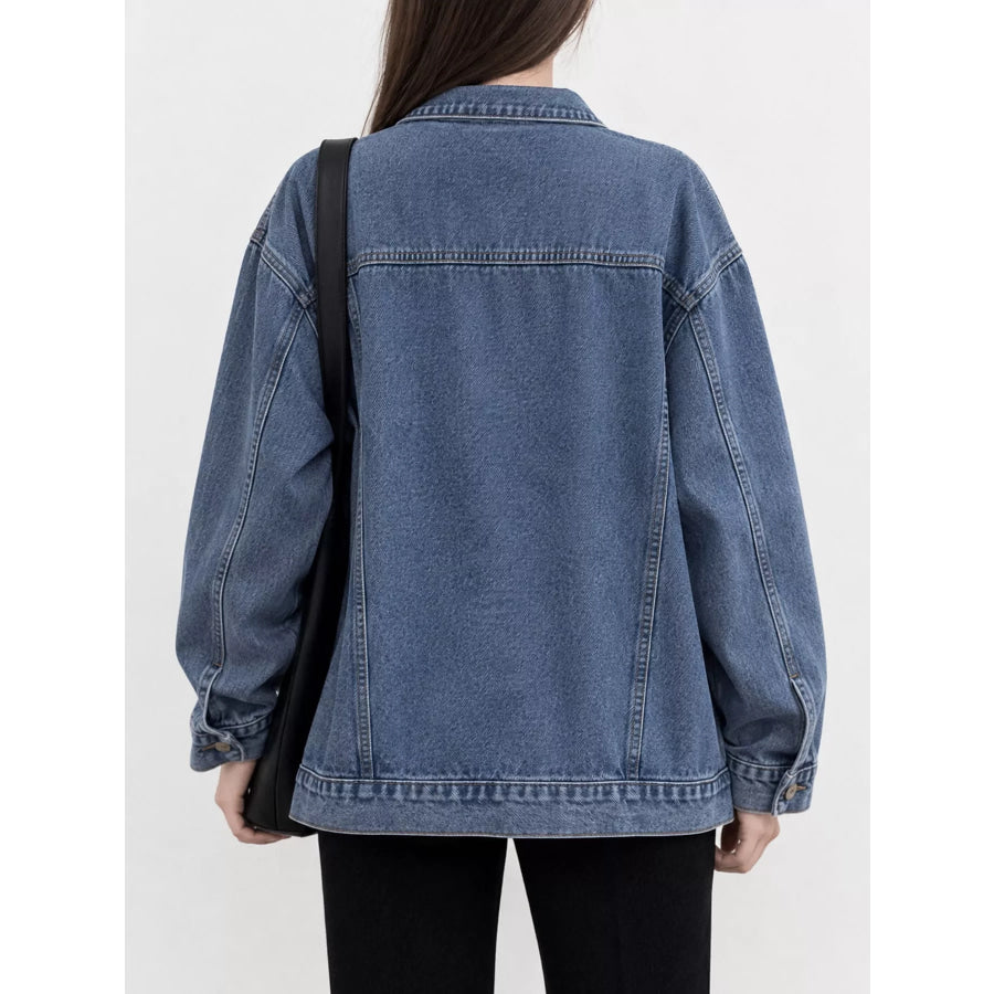 Oversized Wash Denim Jacket with Utility Pockets Apparel and Accessories