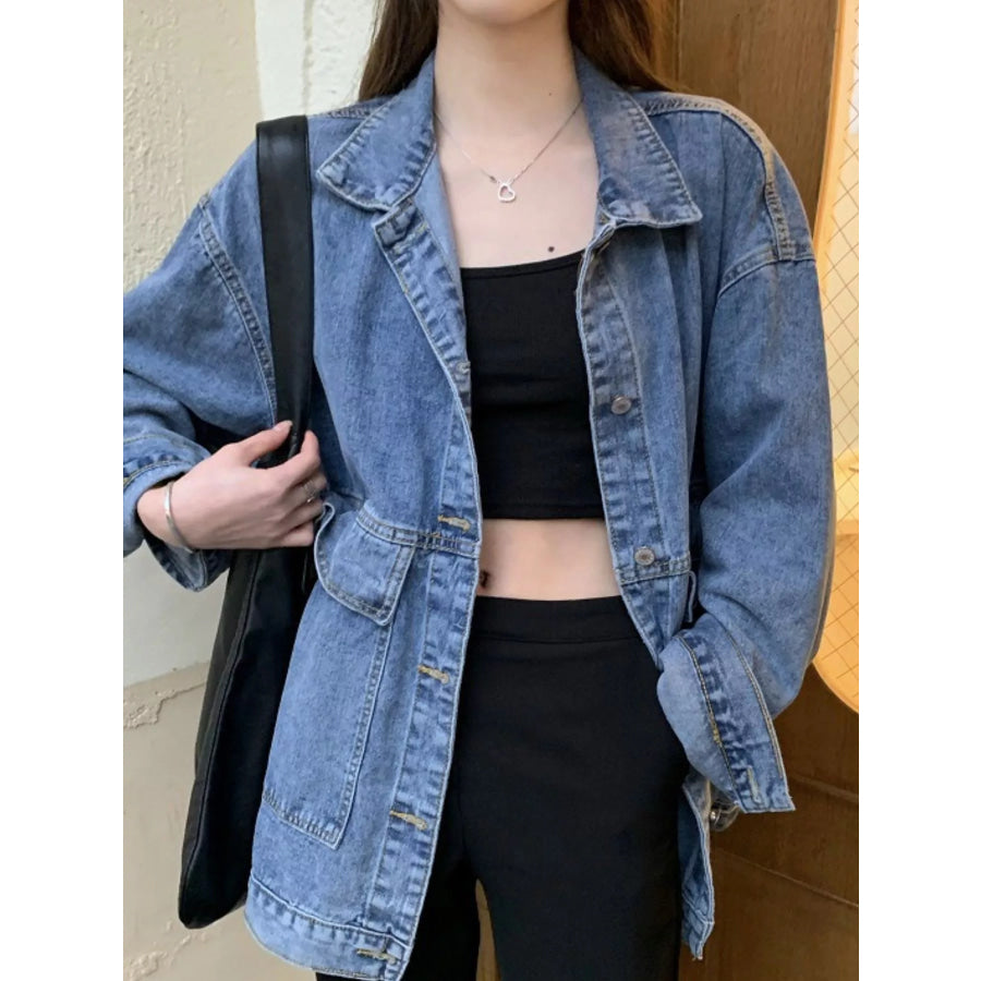 Oversized Wash Denim Jacket with Utility Pockets Apparel and Accessories