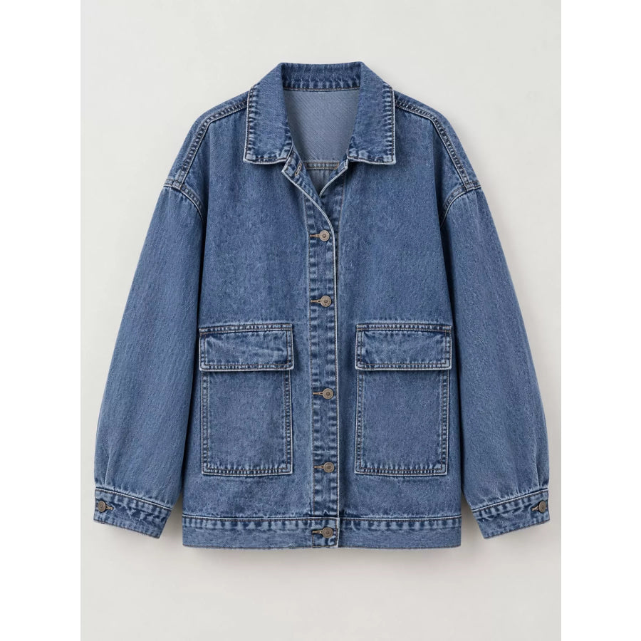 Oversized Wash Denim Jacket with Utility Pockets Apparel and Accessories