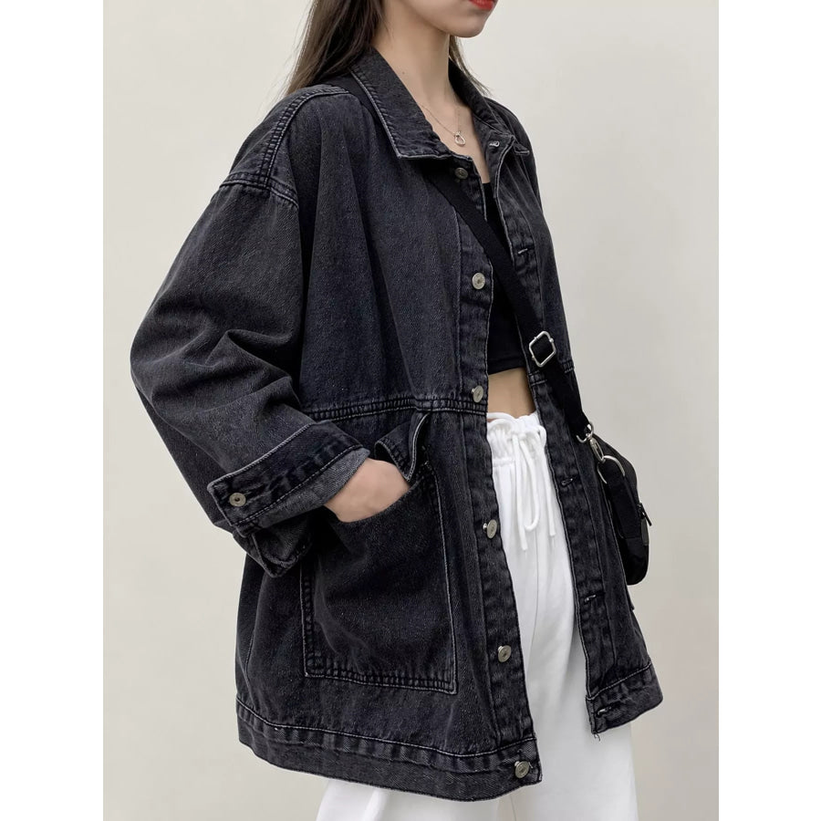 Oversized Wash Denim Jacket with Utility Pockets Apparel and Accessories