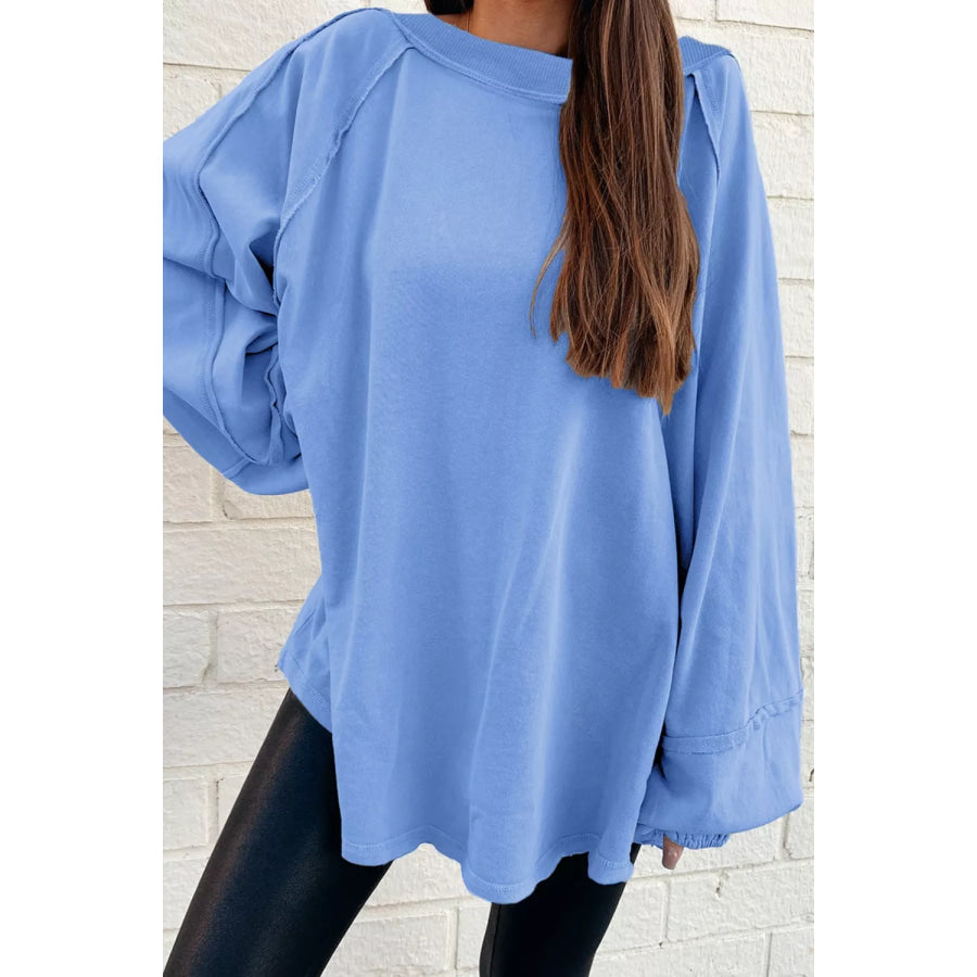 Oversized Washed Crewneck Sweatshirt Light Blue / S Apparel and Accessories