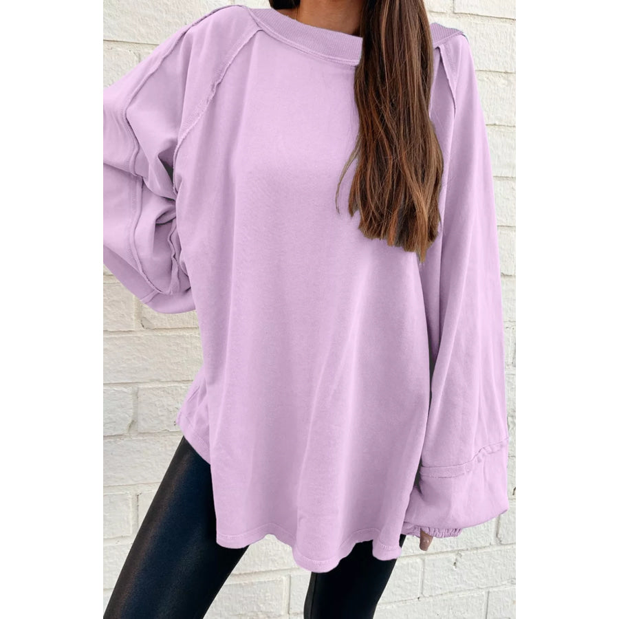 Oversized Washed Crewneck Sweatshirt Pink Purple / S Apparel and Accessories