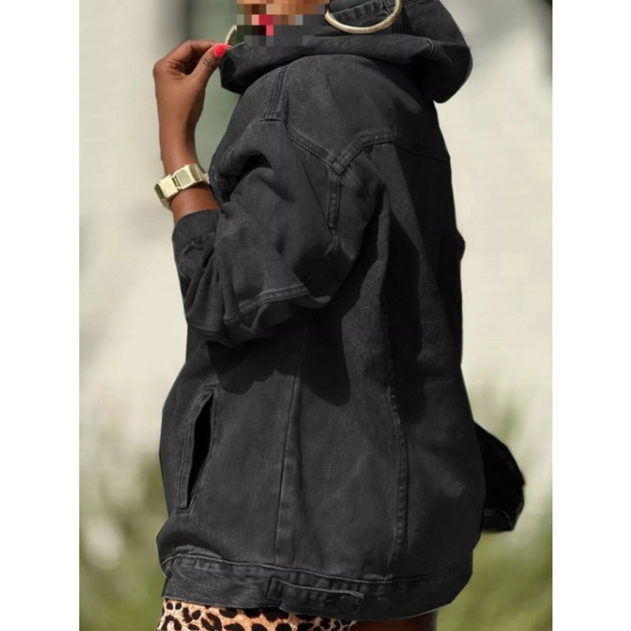 Oversized Washed Denim Hoodie with Front Pocket