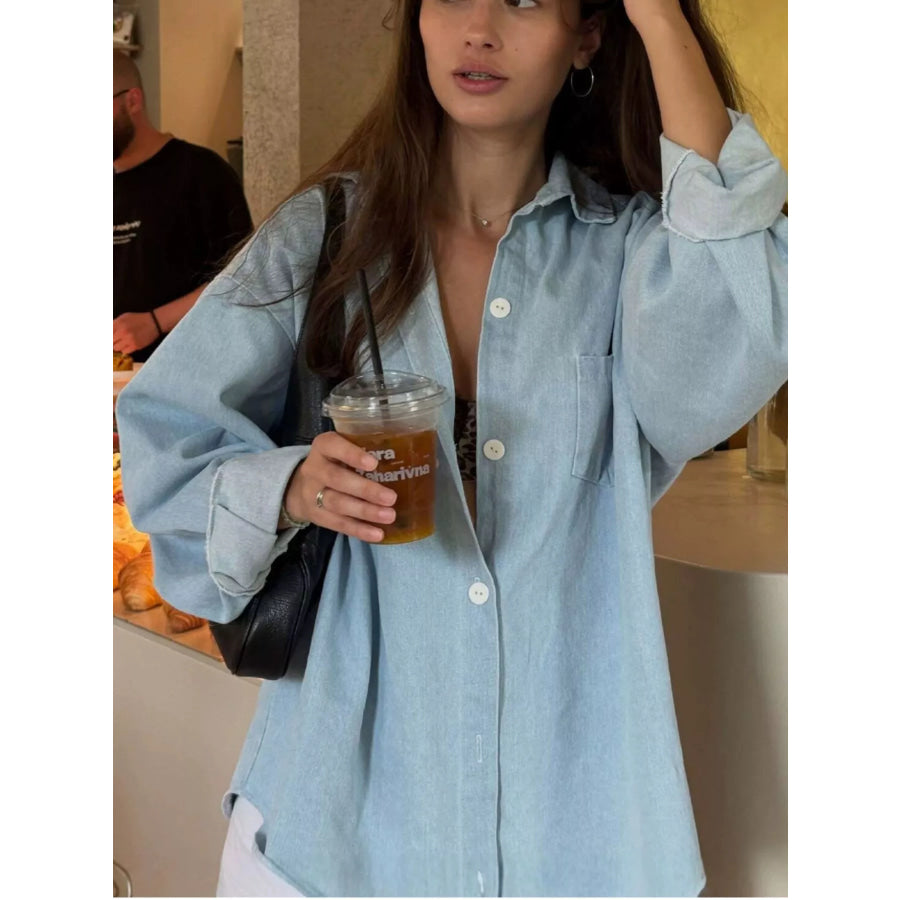 Oversized Washed Denim Shirt Top Apparel and Accessories