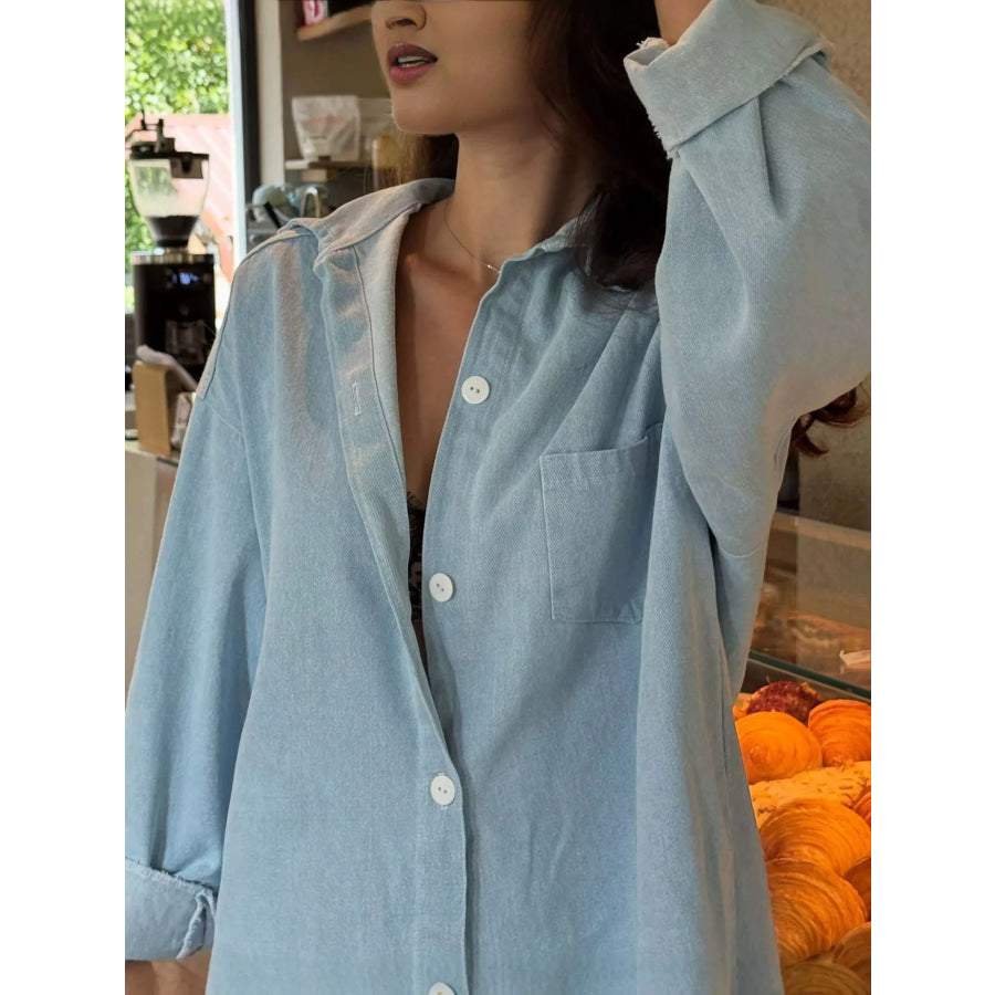 Oversized Washed Denim Shirt Top Apparel and Accessories