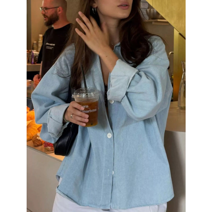 Oversized Washed Denim Shirt Top Apparel and Accessories