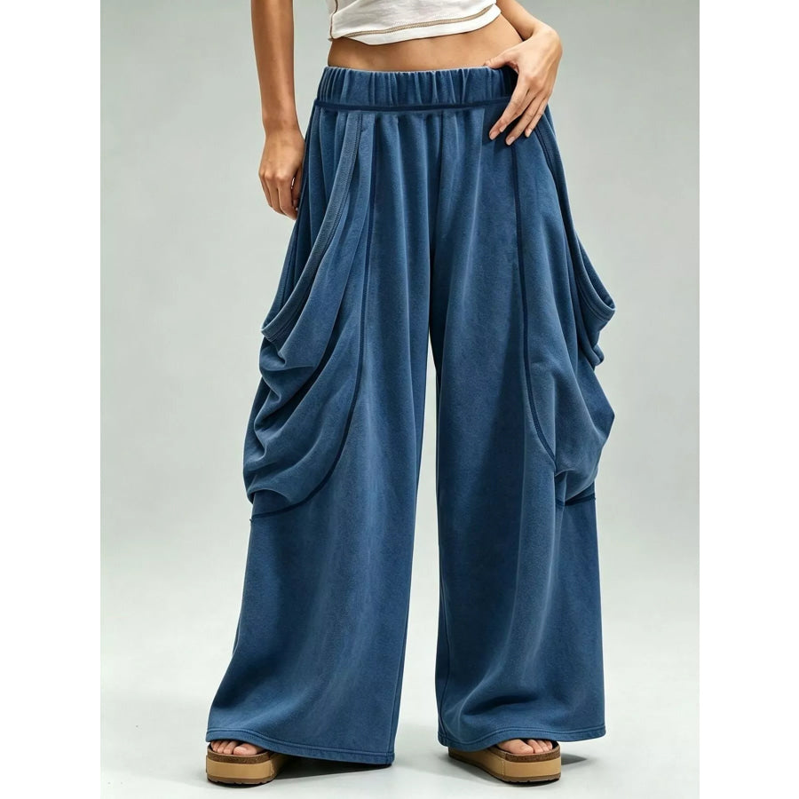 Oversized Wide-Leg Cargo Pants Blue / S Apparel and Accessories