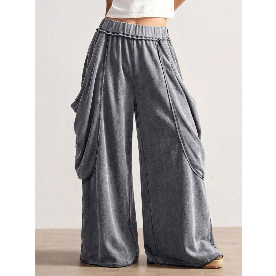 Oversized Wide-Leg Cargo Pants Gray / S Apparel and Accessories