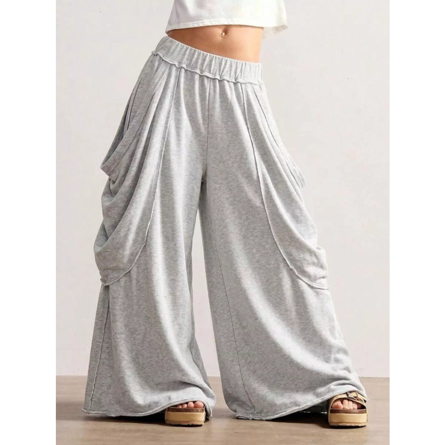 Oversized Wide-Leg Cargo Pants Light Gray / S Apparel and Accessories