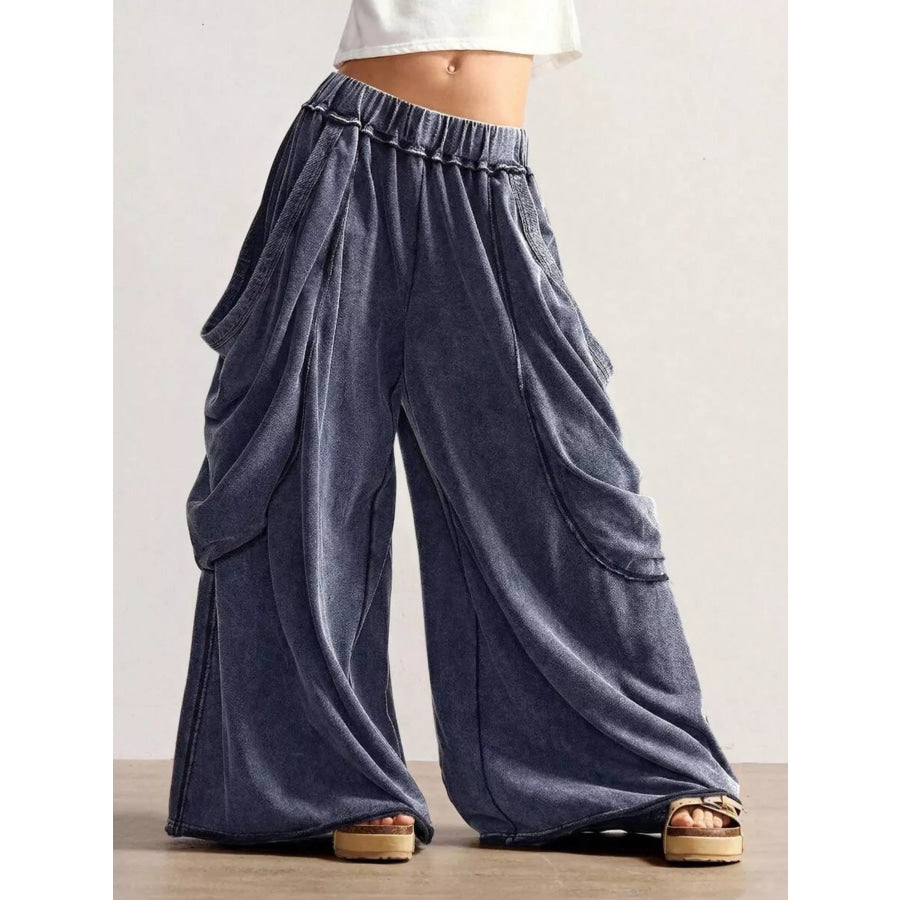 Oversized Wide-Leg Cargo Pants Navy Blue / S Apparel and Accessories