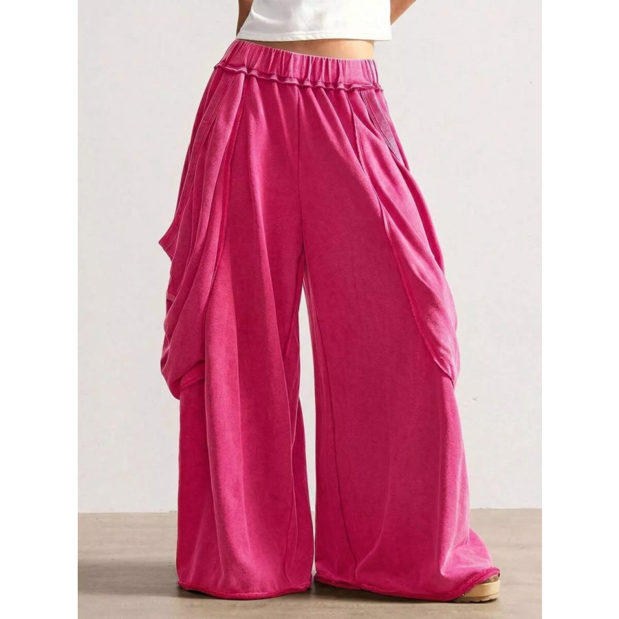Oversized Wide-Leg Cargo Pants Rose Red / S Apparel and Accessories