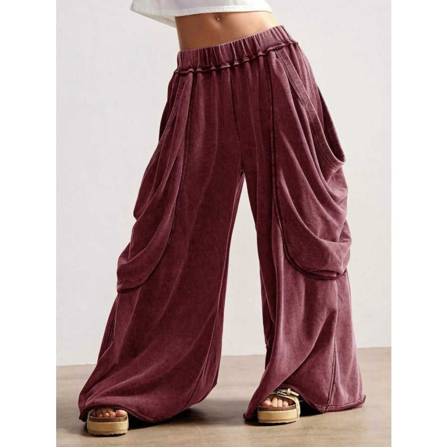 Oversized Wide-Leg Cargo Pants Wine Red / S Apparel and Accessories