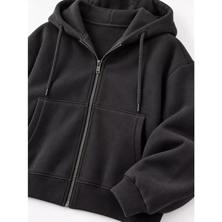 Oversized Zip-Up Cropped Hoodie Apparel and Accessories