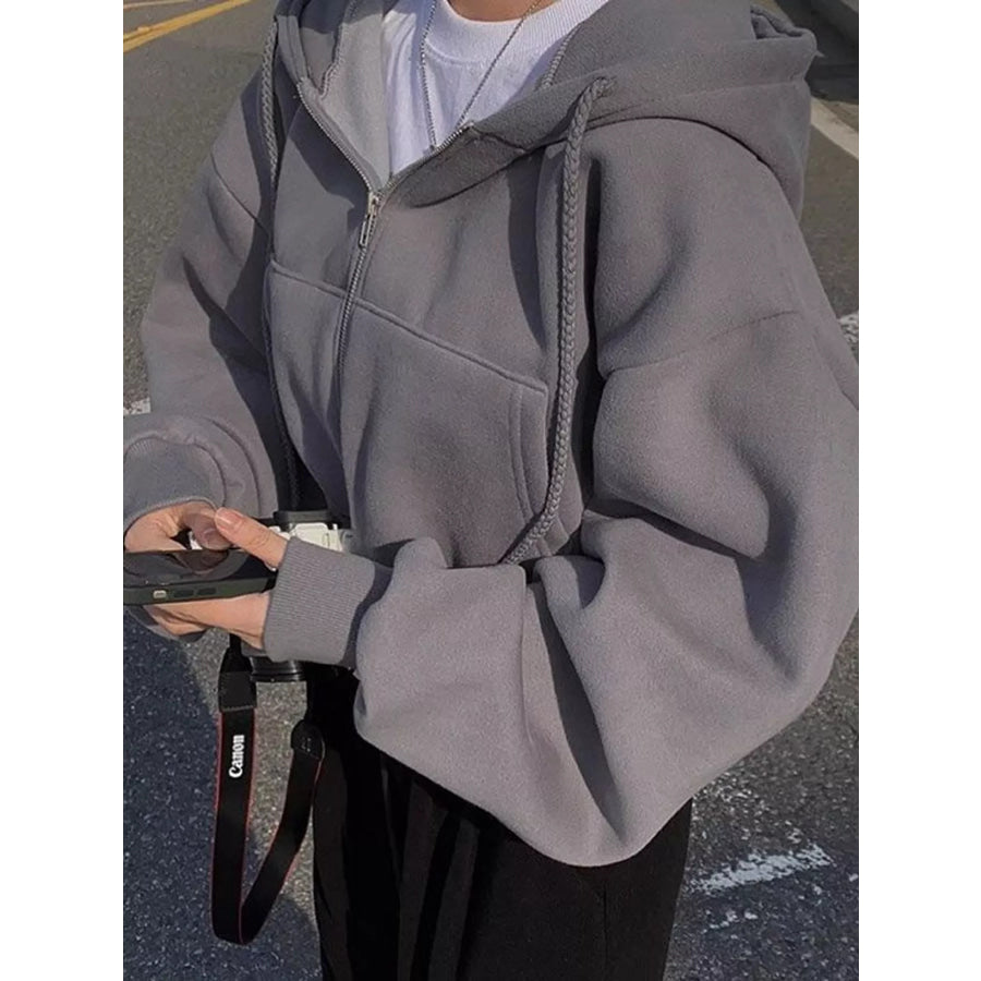 Oversized Zip-Up Cropped Hoodie Apparel and Accessories