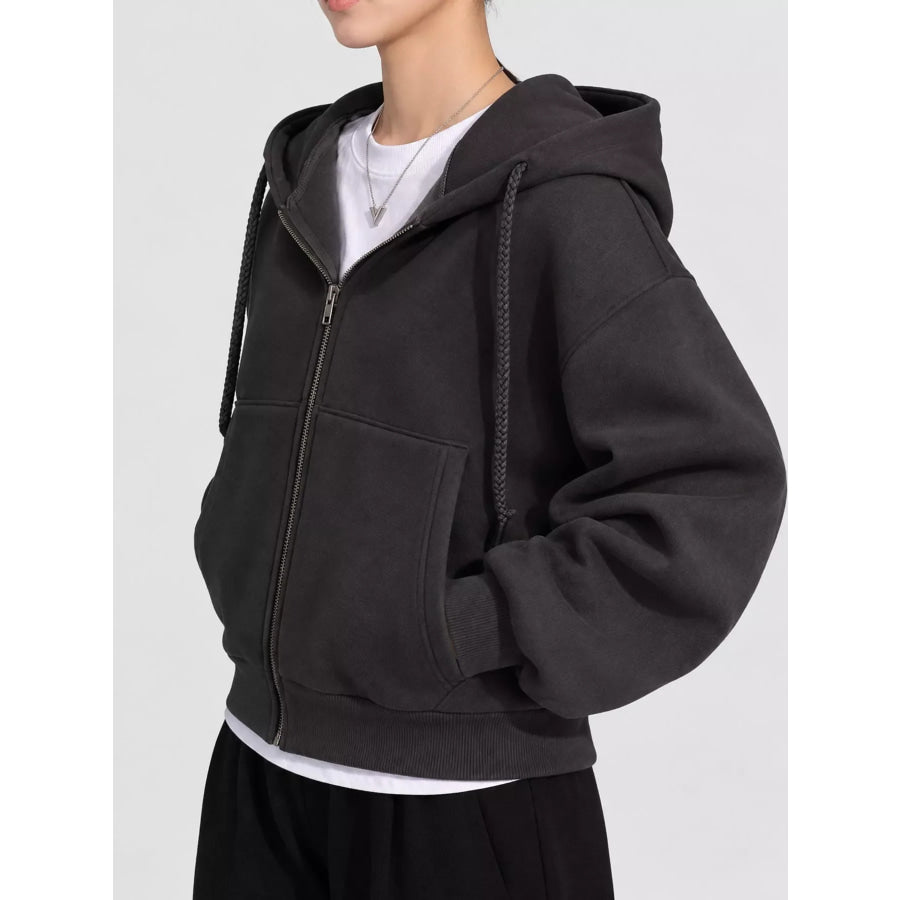 Oversized Zip-Up Cropped Hoodie Apparel and Accessories