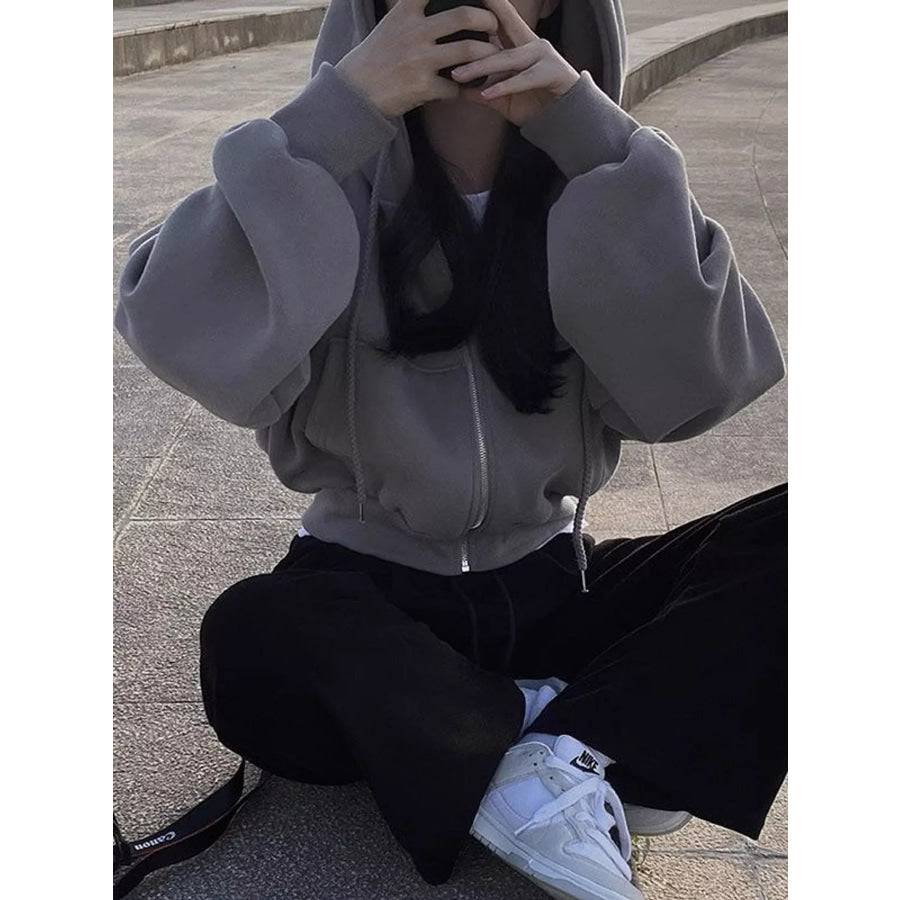 Oversized Zip-Up Cropped Hoodie Apparel and Accessories