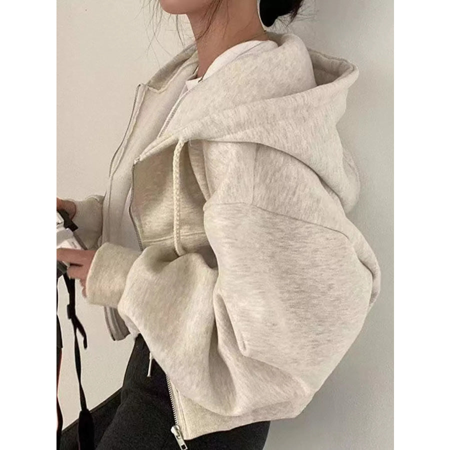 Oversized Zip-Up Cropped Hoodie Apparel and Accessories