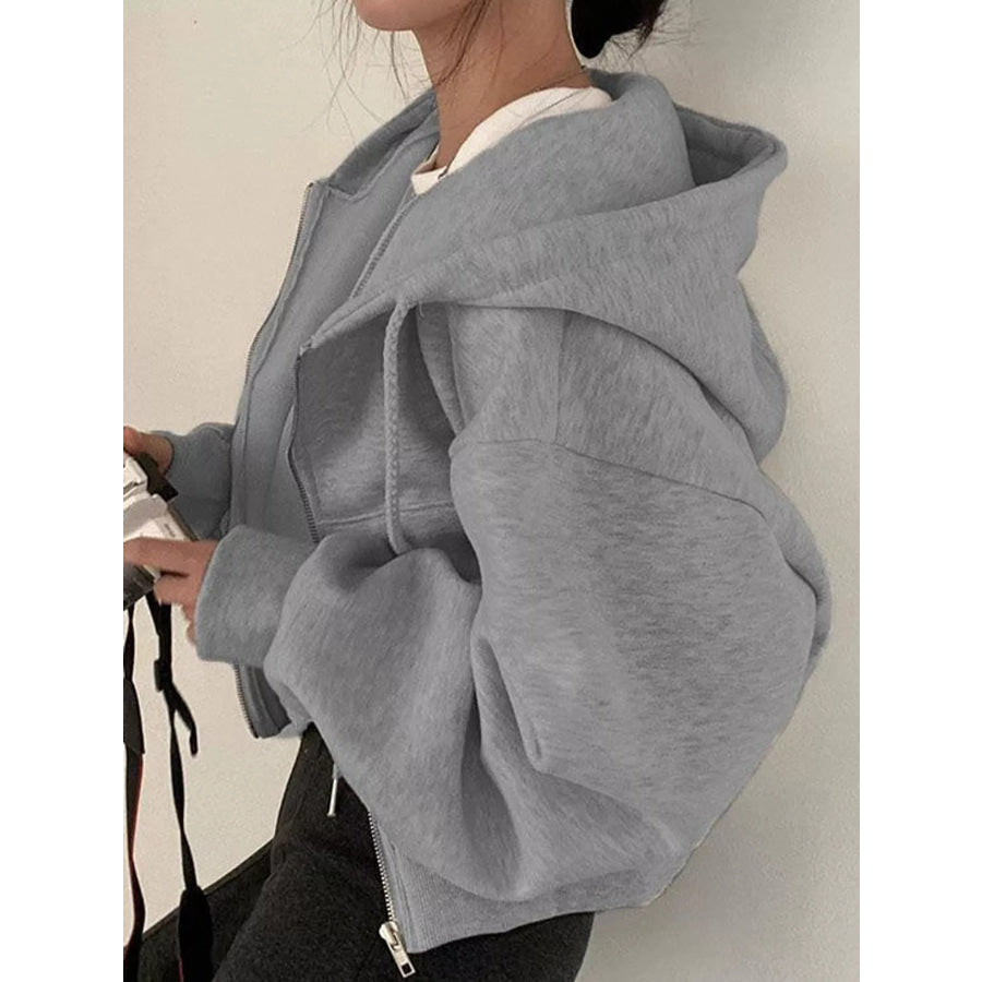 Oversized Zip-Up Cropped Hoodie Apparel and Accessories