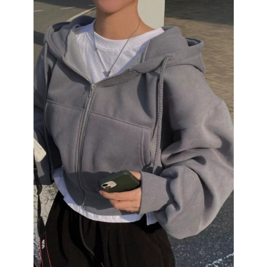 Oversized Zip-Up Cropped Hoodie Dark Gray / S Apparel and Accessories