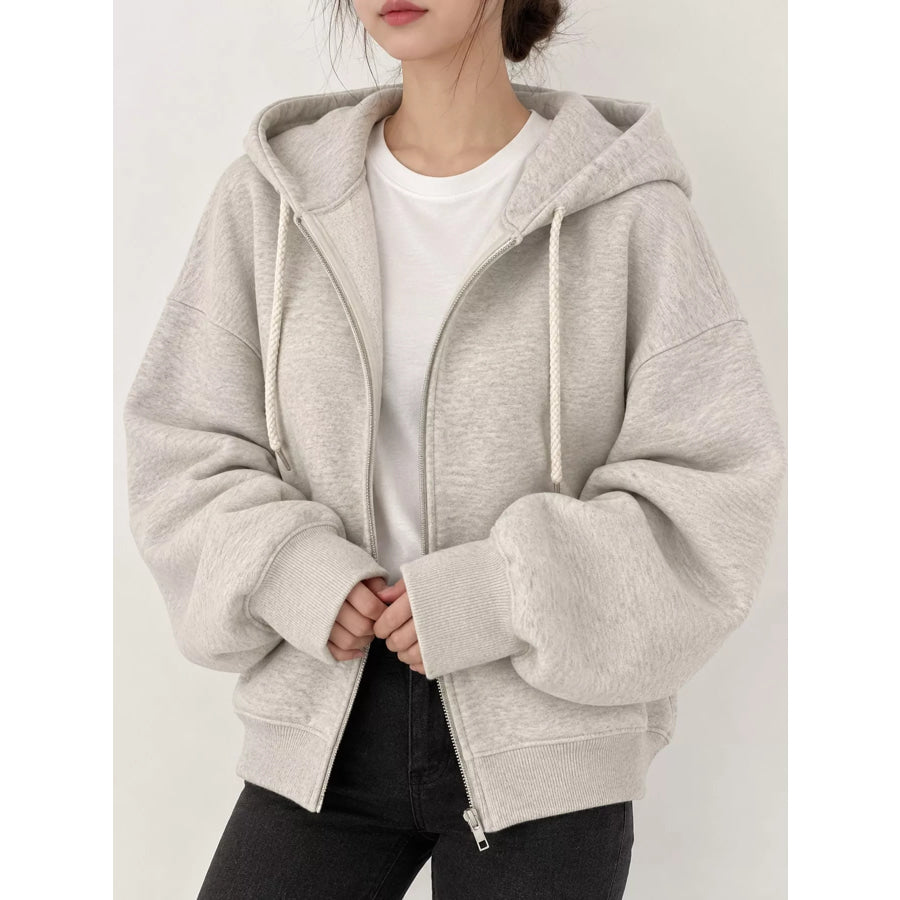 Oversized Zip-Up Cropped Hoodie Heather Gray / S Apparel and Accessories