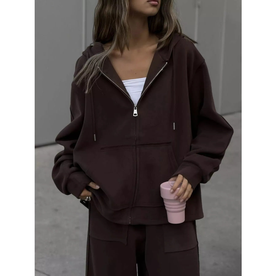 Oversized Zip-Up Hoodie and Wide-Leg Pants Set Apparel and Accessories