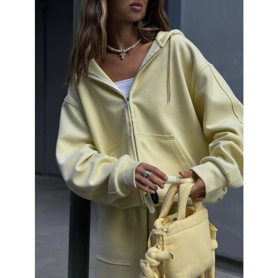 Oversized Zip-Up Hoodie and Wide-Leg Pants Set Apparel and Accessories
