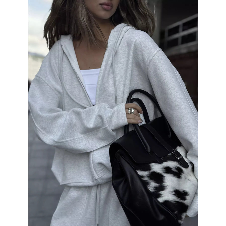 Oversized Zip-Up Hoodie and Wide-Leg Pants Set Apparel and Accessories