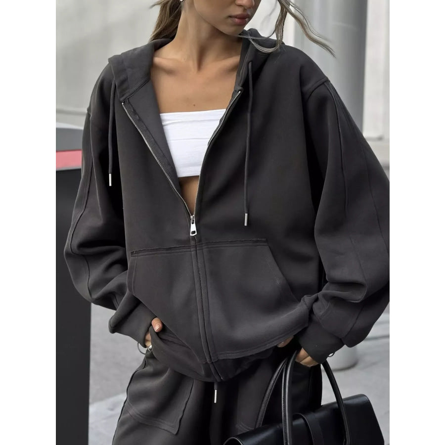 Oversized Zip-Up Hoodie and Wide-Leg Pants Set Apparel and Accessories
