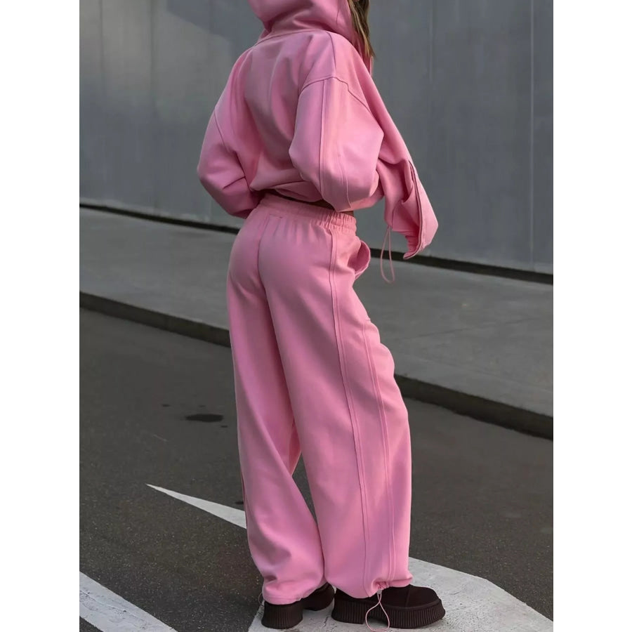 Oversized Zip-Up Hoodie and Wide-Leg Pants Set Apparel and Accessories