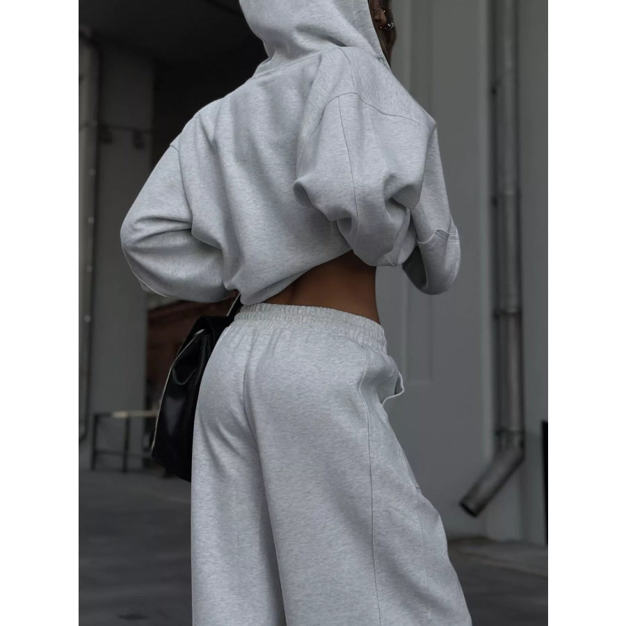 Oversized Zip-Up Hoodie and Wide-Leg Pants Set Apparel and Accessories