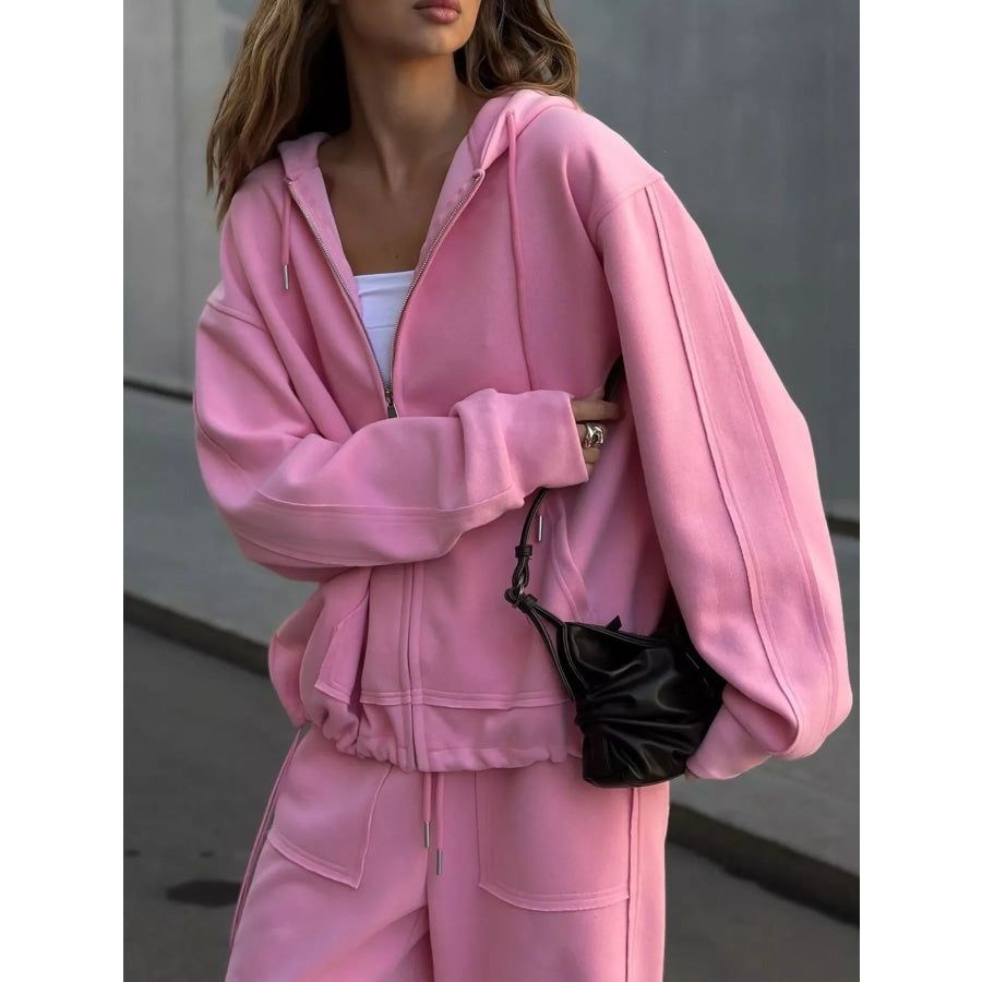 Oversized Zip-Up Hoodie and Wide-Leg Pants Set Apparel and Accessories