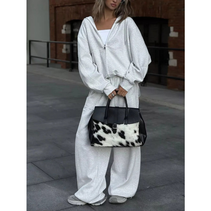 Oversized Zip-Up Hoodie and Wide-Leg Pants Set Apparel and Accessories