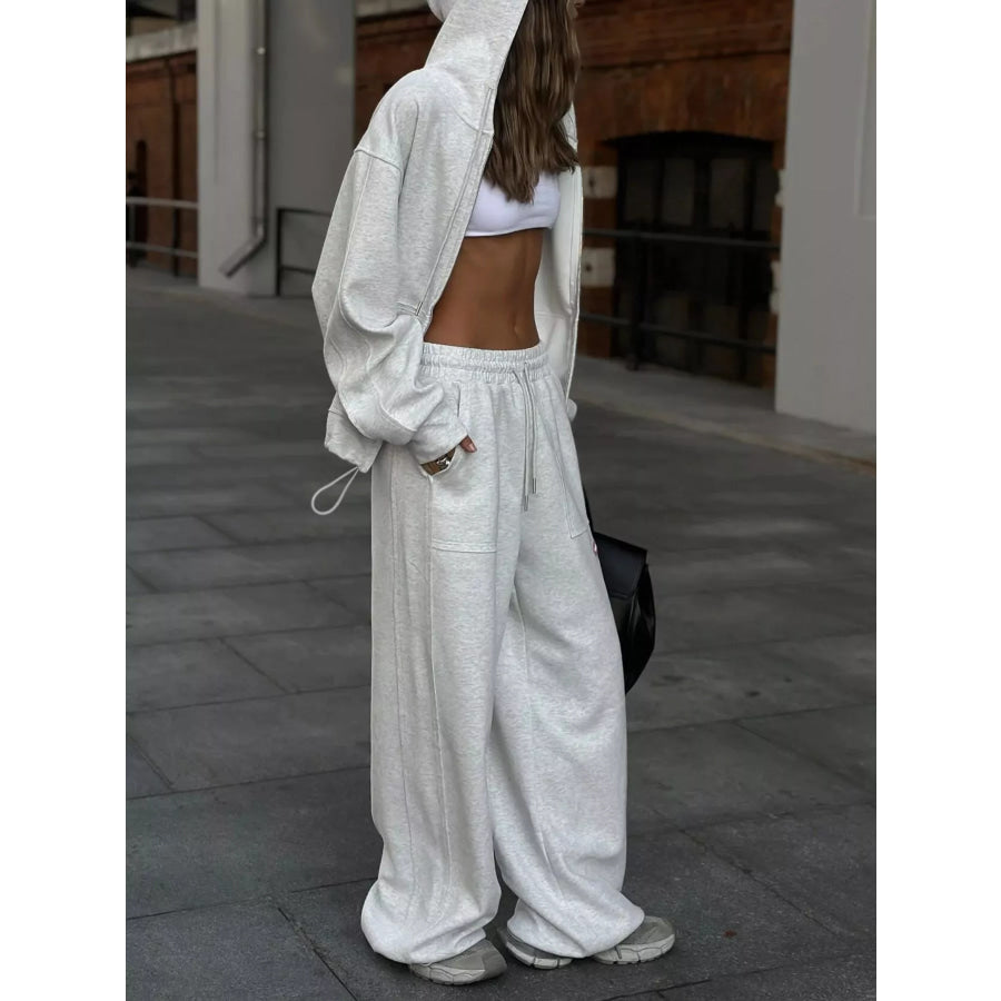 Oversized Zip-Up Hoodie and Wide-Leg Pants Set Apparel and Accessories