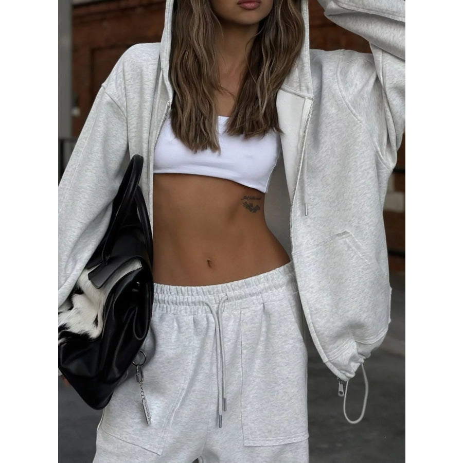 Oversized Zip-Up Hoodie and Wide-Leg Pants Set Apparel and Accessories