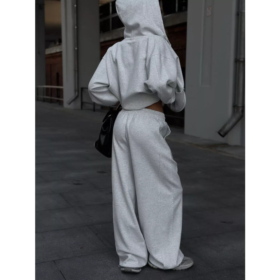 Oversized Zip-Up Hoodie and Wide-Leg Pants Set Apparel and Accessories