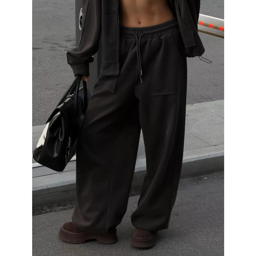 Oversized Zip-Up Hoodie and Wide-Leg Pants Set Apparel and Accessories