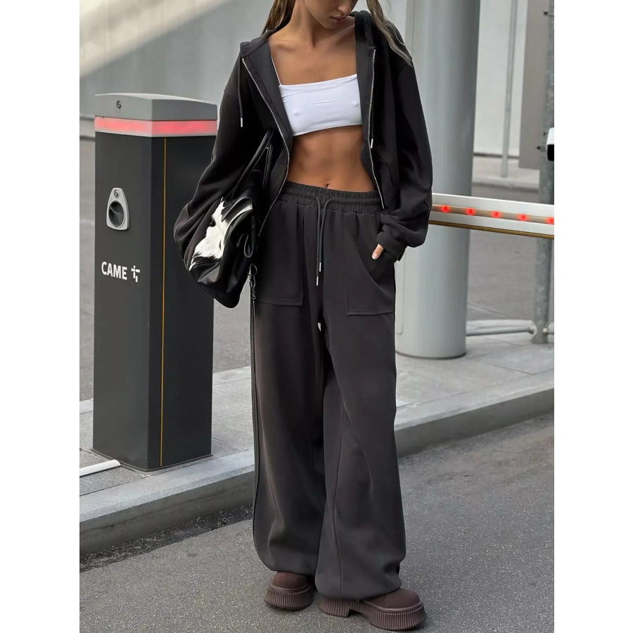 Oversized Zip-Up Hoodie and Wide-Leg Pants Set Apparel and Accessories