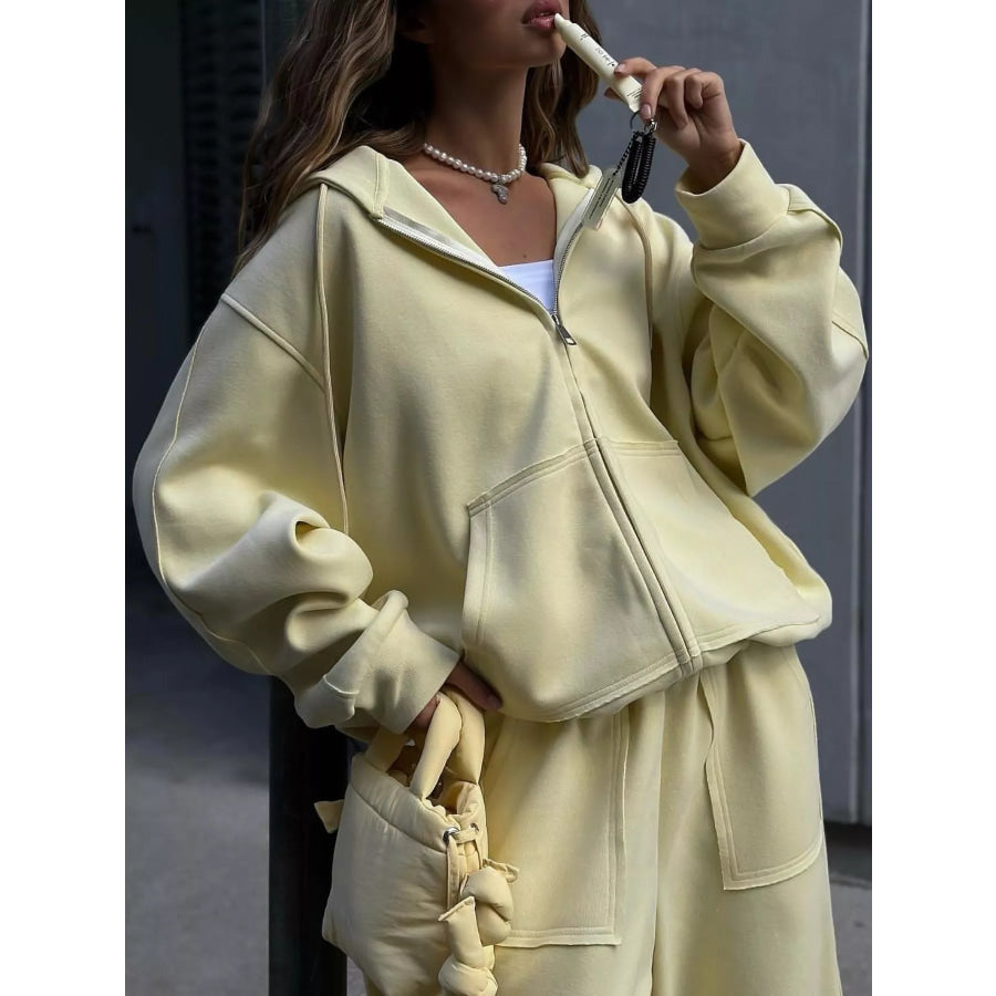 Oversized Zip-Up Hoodie and Wide-Leg Pants Set Apparel and Accessories
