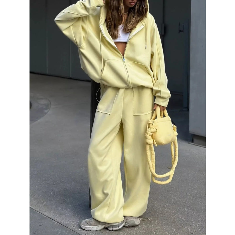 Oversized Zip-Up Hoodie and Wide-Leg Pants Set Apparel and Accessories